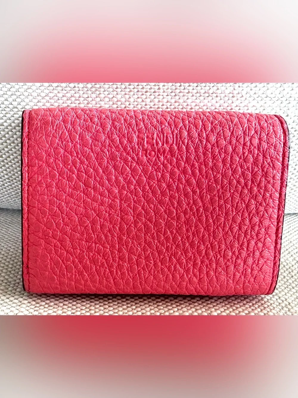 FENDI Bright Pink Pebbled Leather Mini Turn Lock Wallet Italy